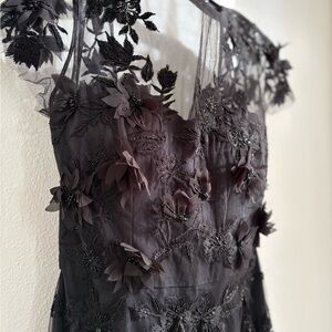 Formal Gown, David Meister black tulle with appliqué, floor length gown